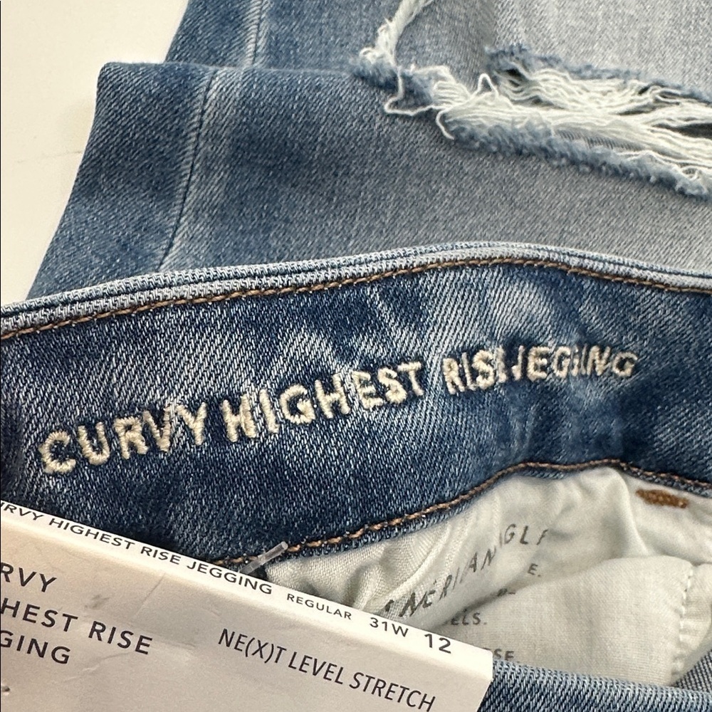 American Eagle Curvy Highest Rise Jegging Jeans Distressed Size 12 W31 NWT - Picture 6 of 10